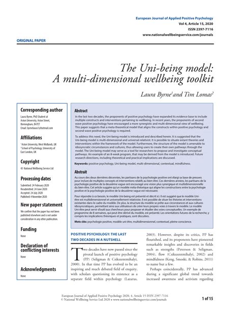 Pdf The Uni Being Model A Multi Dimensional Wellbeing Toolkit