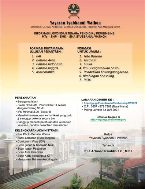 Lowongan Guru Yayasan Syubbanul Wathon Tegalrejo Magelang Uny Community