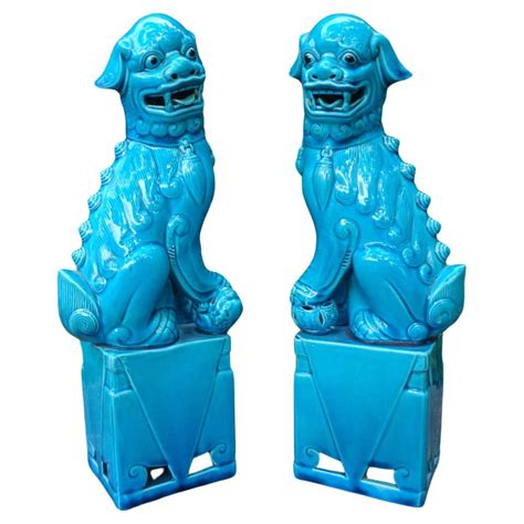 Pair Of Chinese Glazed Ceramic Foo Dogs For Sale At 1stdibs