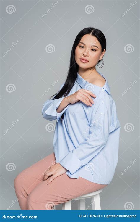 Asian Woman In Blouse With Naked Stock Photo Image Of Attractive Blouse