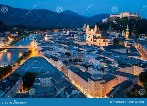 Salzburg at Night stock photo. Image of shadow, view - 47008282