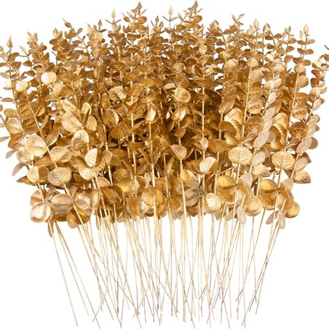 Amazon Feqo Pcs Gold Eucalyptus Stems Artificial Eucalyptus