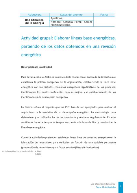 Actividad Grupal L Neas De Base Energ Ticas Uso Eficiente De La