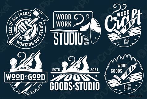 Set Of Carpentry Emblems For Wood Carving Joiner Stock Vector