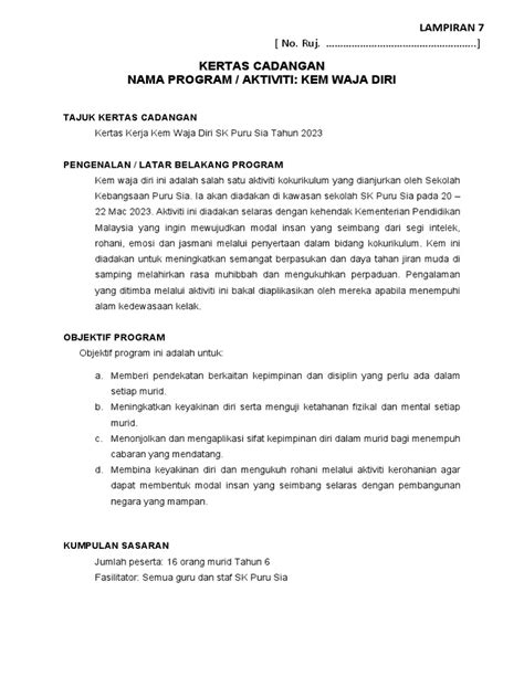 Kertas Cadangan Kem Waja Diri 2023 Pdf