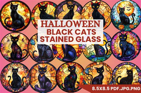 Halloween Black Cats Stained Glass Gráfico Por Pixargraph · Creative
