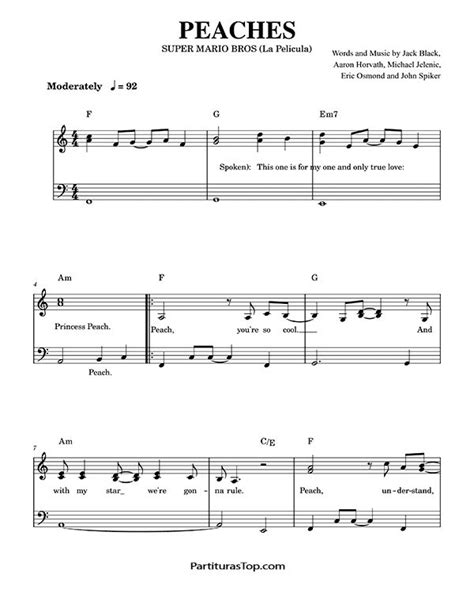 Peaches Easy Piano Sheet Music Super Mario Bros