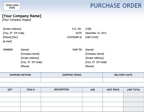 Excel Purchase Order Template | Purchase Order Template Excel