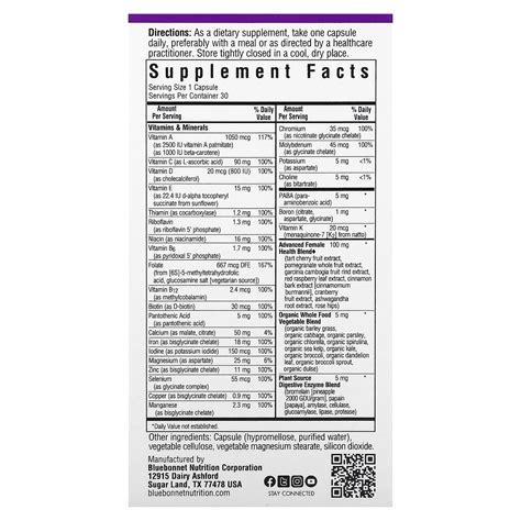 Bluebonnet Nutrition, Ladies' ONE, Whole Food-Based Multiple, 30 ...