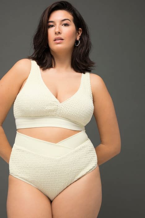 Smocked High Waisted Bikini Bottoms Creme Ulla Popken