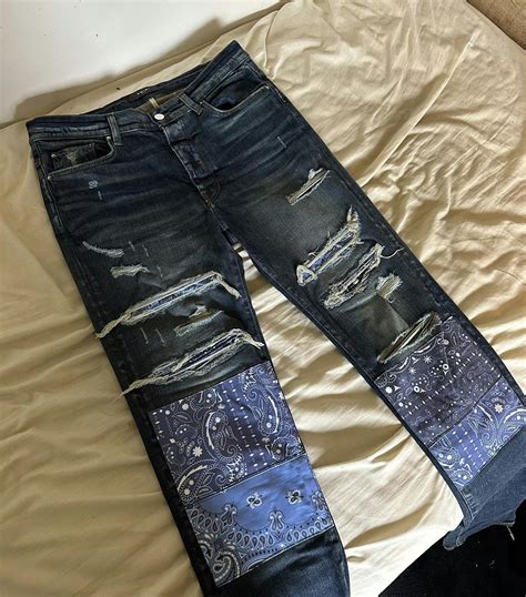 amiri amiri blue bandana artpatch jeans grailed