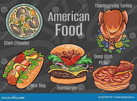 American Food A Set Of Classic Dishes Stock Vector Illustration Of