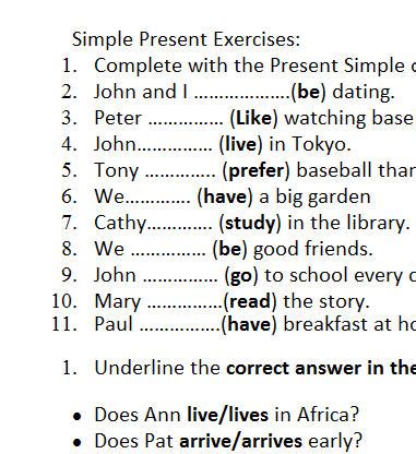 Simple Present Exercises