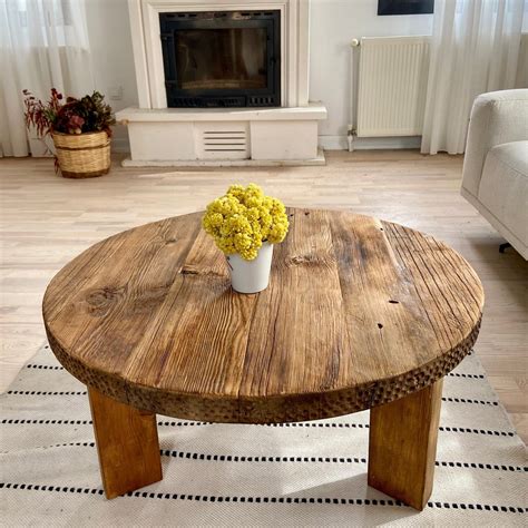 Natural Wood Coffee Table Reclaimed, Round Wooden Coffee Table Rustic