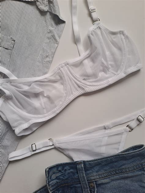 White Sheer Lingerie Set Sheer Bra Transparent Underwear Etsy