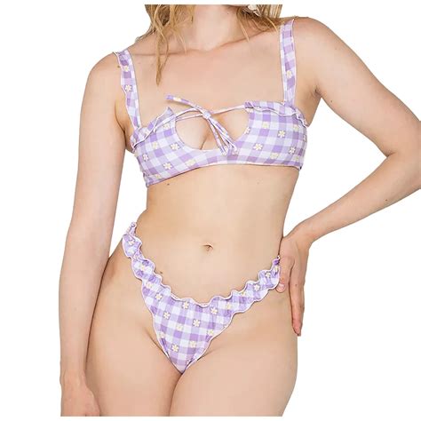 Reoriafee Women Sexy Tankini Bathing Suit Slimming Swimsuit Cute Bathing Suits Bikini Set Purple