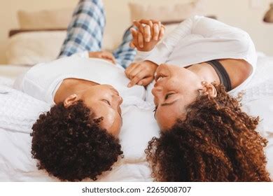 Happy Diverse Lesbian Couple Lying Bed Stock Photo Shutterstock