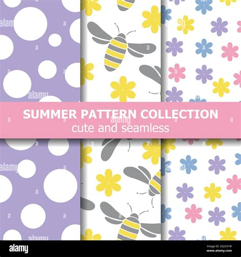 Joyfull Summer Pattern Collection Bees Theme Summer Banner Vector