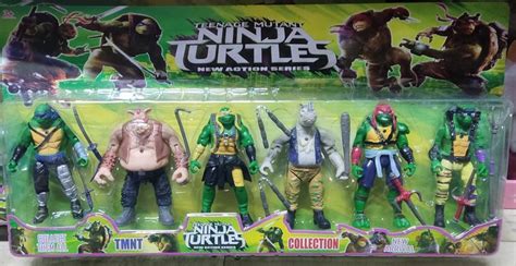 Набор черепашки ниндзя 6 фигурки рокстеди и бибоп 16 см ninja turtles ...