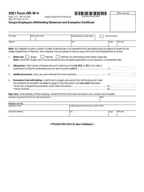 2021 Form OR DoR OR W 4 Fill Online Printable Fillable Blank PdfFiller