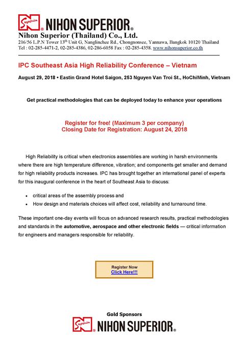 IPC Southeast Asia High Reliability Conference-Vietnam - Nihon Superior