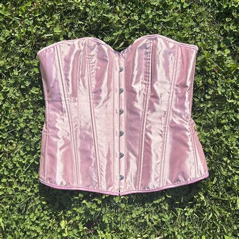 Pink Satin Lace Up Waist Cincher Corset Lingerie Depop