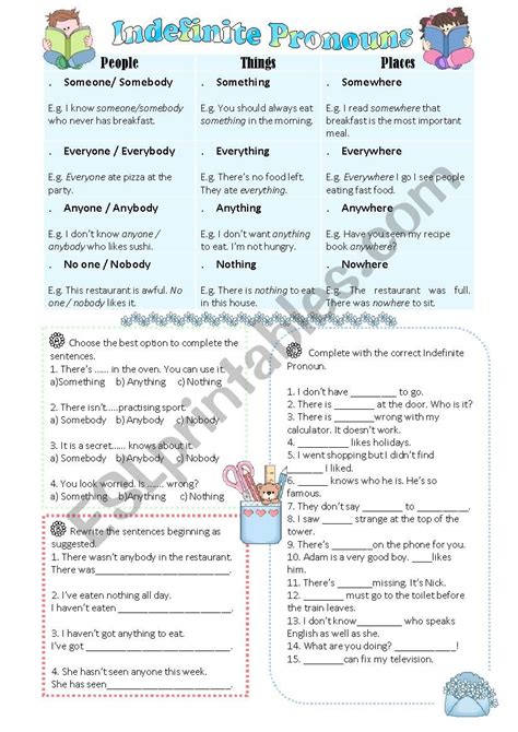 Indefinite Pronouns - ESL worksheet by sarasantos