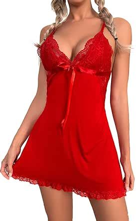 CSBYBD Women Sexy Lace Deep V Splice Lingerie Backless Pajamas Nightdress Satin Nightgown Deal