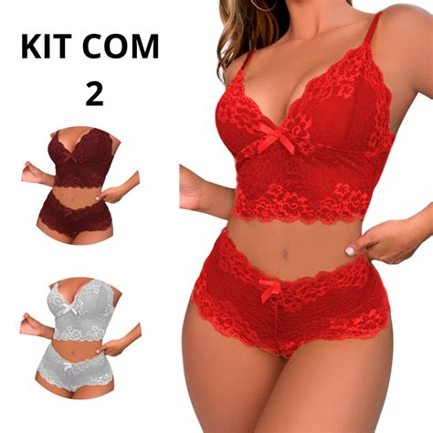 Kit Conjunto Renda Espera Marido Lingerie Cropped Suti Sem Bojo Short Calcinha Cale On Shopee
