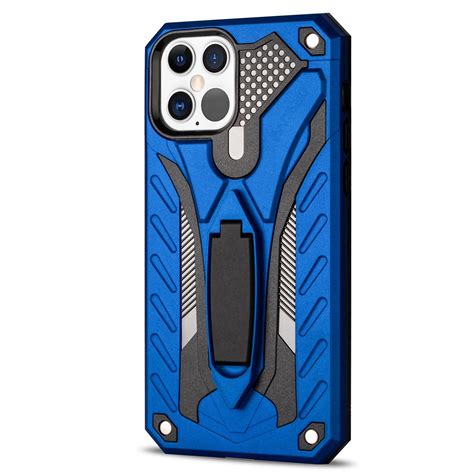 Shockproof Tpu Pc Protective Case With Holder For Iphone 12 Pro Max Blue