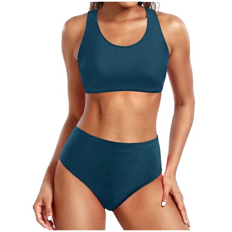 Erwazi Women Two Piece Bikini Sets Scoop Neck Athletic Swimsuit Crop Top Sporty High Waisted