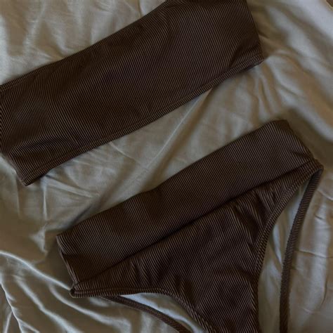 Brown Bandeau Bikini Set High Waisted Depop