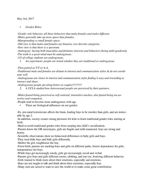 Soc A Human Sex Lecture Gender Roles May Rd Gender Roles Gender Role Behavior