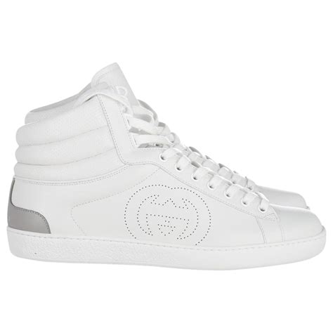 Autre Marque Gucci New Ace Perforated Logo High Top Sneakers In White