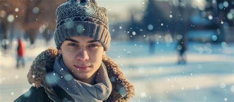 Man in winter coat and hat stands in snowy landscape | Premium AI ...