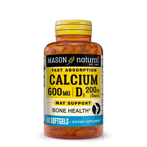 Fast Absorption Calcium 600 Mg With Vitamin D3 Mason Vitamins