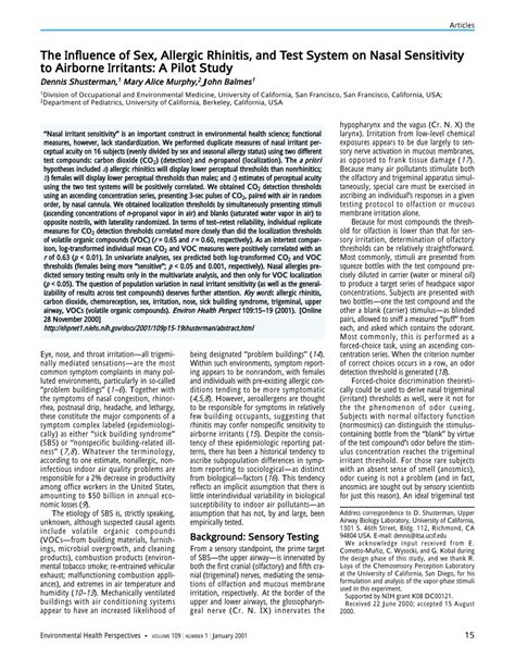 Pdf The Influence Of Sex Allergic Rhinitis And Test System On Nasal Sensitivity To Airborne