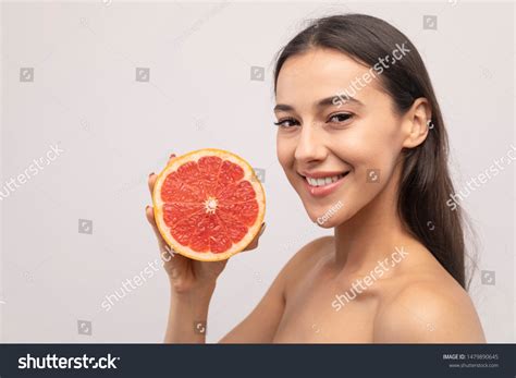 Portrait Brunette Model Naked Shoulders Demonstrating Stock Photo Shutterstock