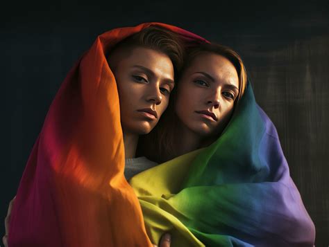 Lgbtq Couple Pride Month Rainbow Flag Colors Portrait Of Happy Attractive Gay Couple