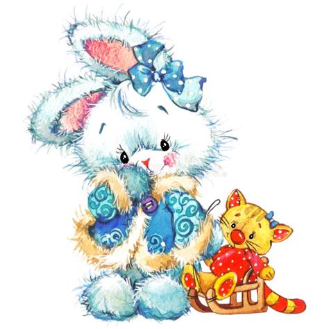 Смешной зайчик и акварель рождества зайчик Нового Года предпосылки ...