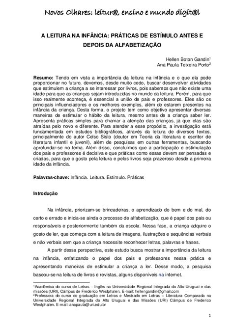 Pdf A Leitura Na InfÂncia PrÁticas De EstÍmulo Antes E Depois Da