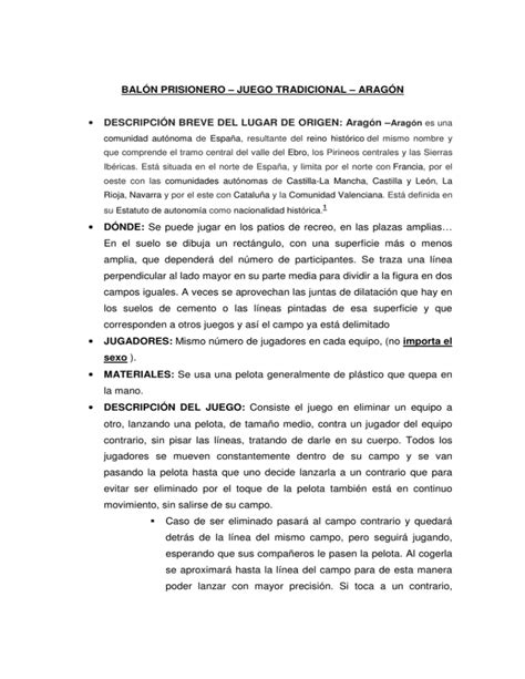 Bal N Prisionero Juego Tradicional Arag N