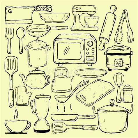 Black And White Hand Drawn Kitchen Utensil Doodle Premium Vector Stock