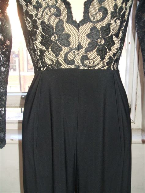 Baylis Knight Black Nude LACE Long Sleeve WIDE LEG Plunge Etsy UK