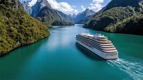 Cruise ship sailing through the fjords of new zealand 60170851 Stock