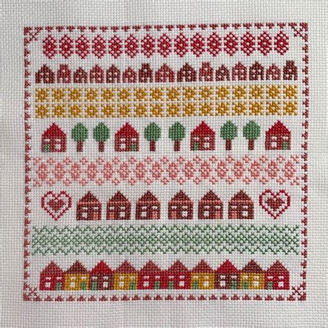 Cross Stitch Pattern Sampler Cosy Houses Chart With Houses And Borders