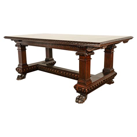 Antique Italian Carved Renaissance Revival Walnut Library Dining Table