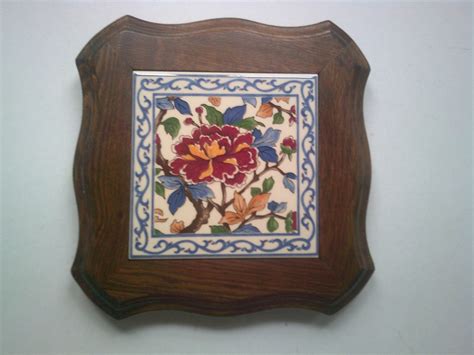 Vintage French Wood And Ceramic Tile Trivet Floral Ceramic Hot Pot Stand Etsy