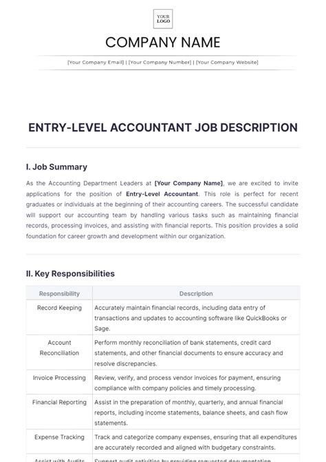 Free Entry-Level Accountant Job Description Template to Edit Online