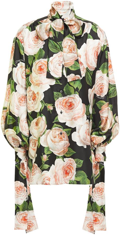 Dolce Gabbana Pussy Bow Floral Print Silk Twill Blouse Shopstyle Long Sleeve Tops